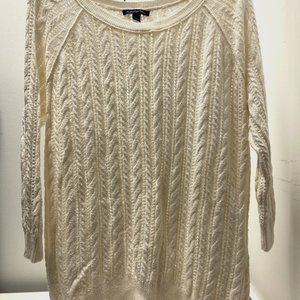 White Woven Thin Long Sweater 3/4 Length Sleeves